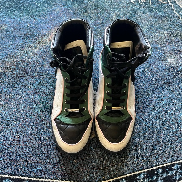 Dior Green and Black High Top Designer Sneakers SZ 7.5 Leather Retro Style Real - Picture 1 of 12